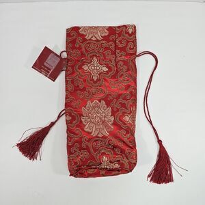 Pottery Barn Chinese Wine/Gift Bag With Tassels Red & Gold Chinoise Drawstring